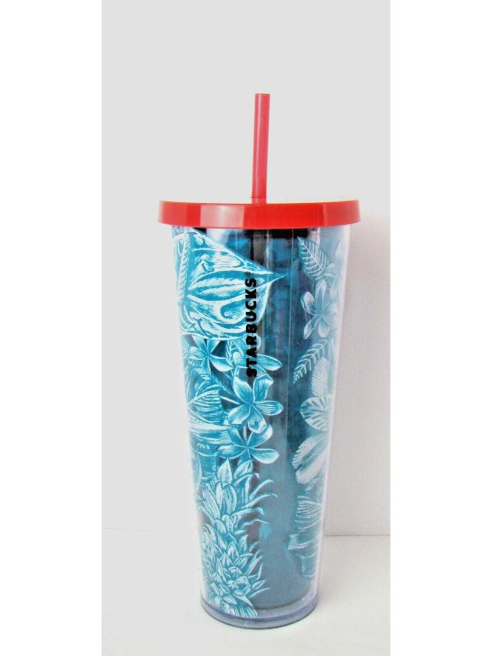Starbucks Tumbler Cup Tropical Flowers Hibiscus Tropics Lid Straw 24 Oz Venti